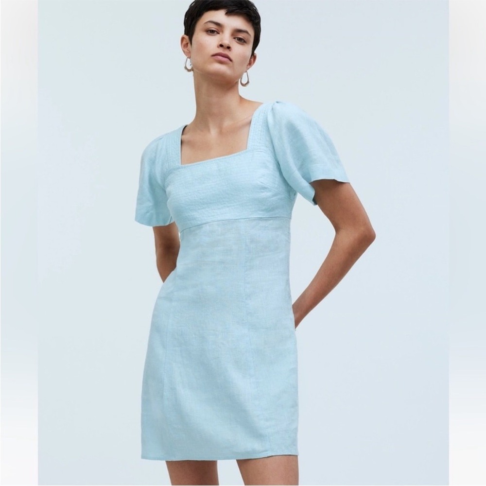 Madewell‎ Square-Neck Mini Dress in 100% Linen NWT blue